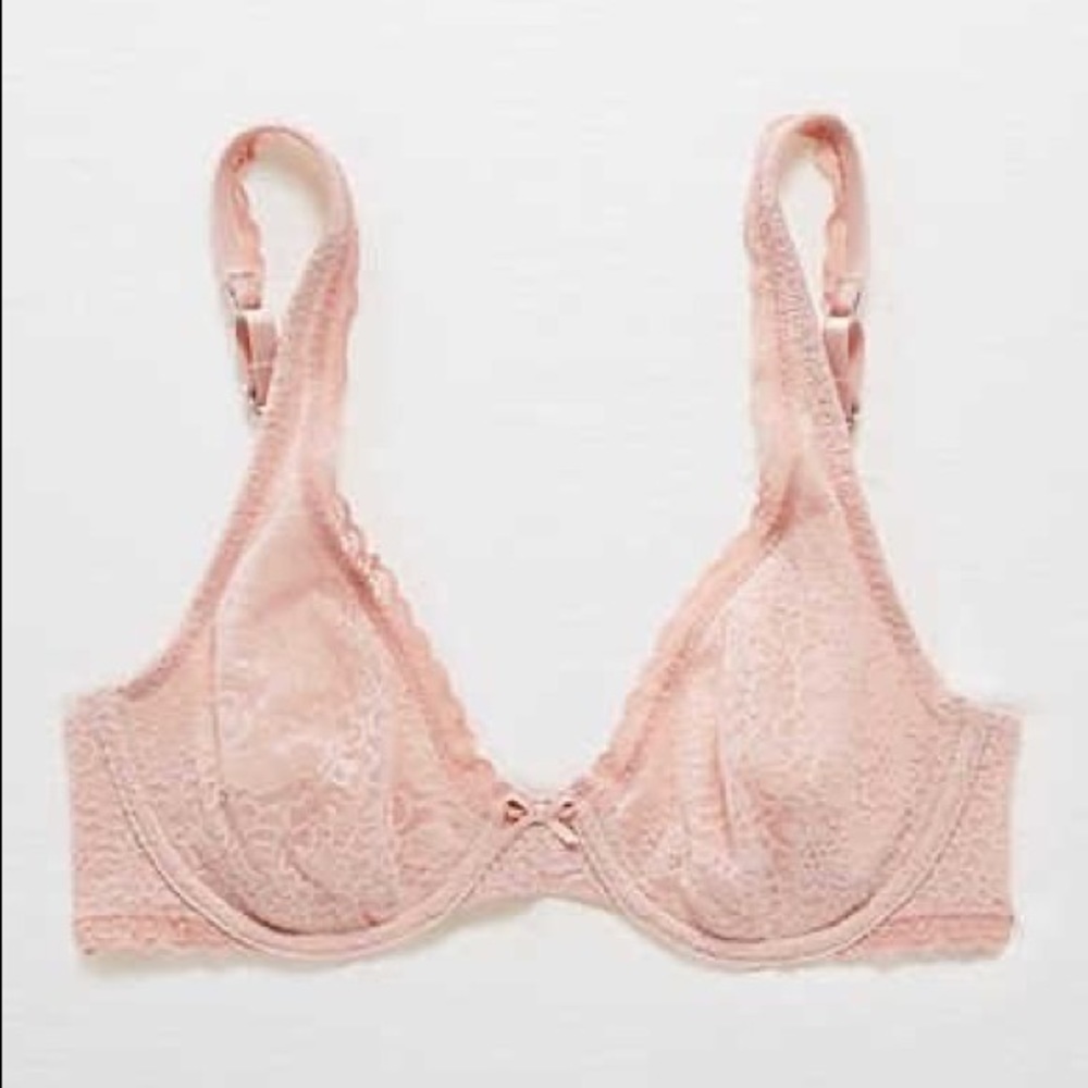 Aerie Happy Unlined Plunge Bra, Pink, 32A